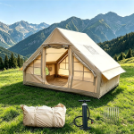 Inflatable Camping Tents with Hand Pump, Air Glamping Tents, Easy Setup Waterproof and Windproof Blow up Tent, 4 Seasons Oxford Cabin Tent